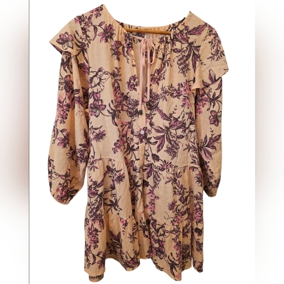 Free People Sunbaked Swing Dress Peach Combo Floral- Size Small - Picture 2 of 5